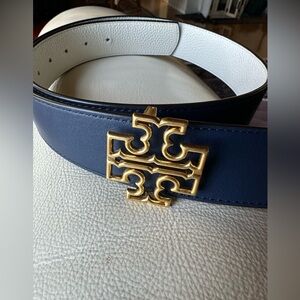 Tory Burch Reversible Belt - White and Navy Blue - Size Small